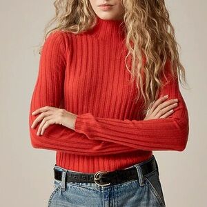Red Ribbed Turtleneck Sweater